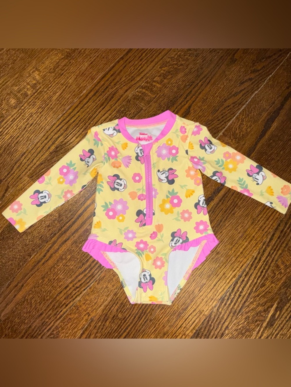 Disney Kids Yellow Pink Minnie Mouse Long-Sleeve Rashguard